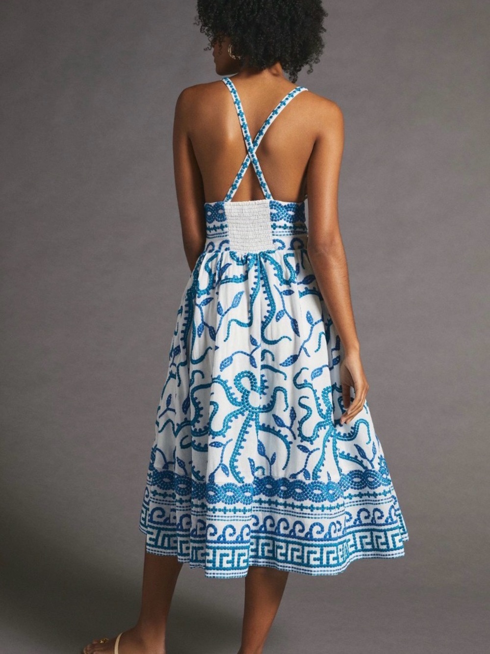 Maeve by Anthropologie Sun Dress with Blue Embroidery